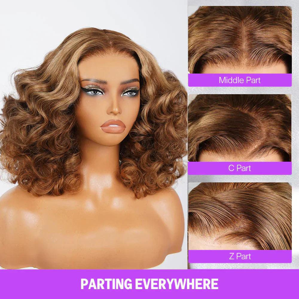 6x5 Glueless Honey Blonde Highlights Bouncy Curl Wig