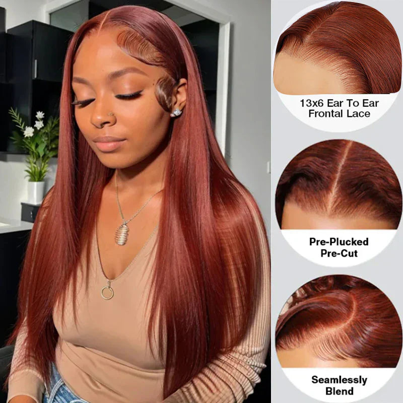 13x6 Reddish Brown 360 Full Lace Glueless Wigs Straight